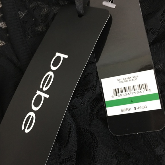 bebe Logo Shirt Rhinestone Lace PEAKABOO Top - Picture 8 of 8